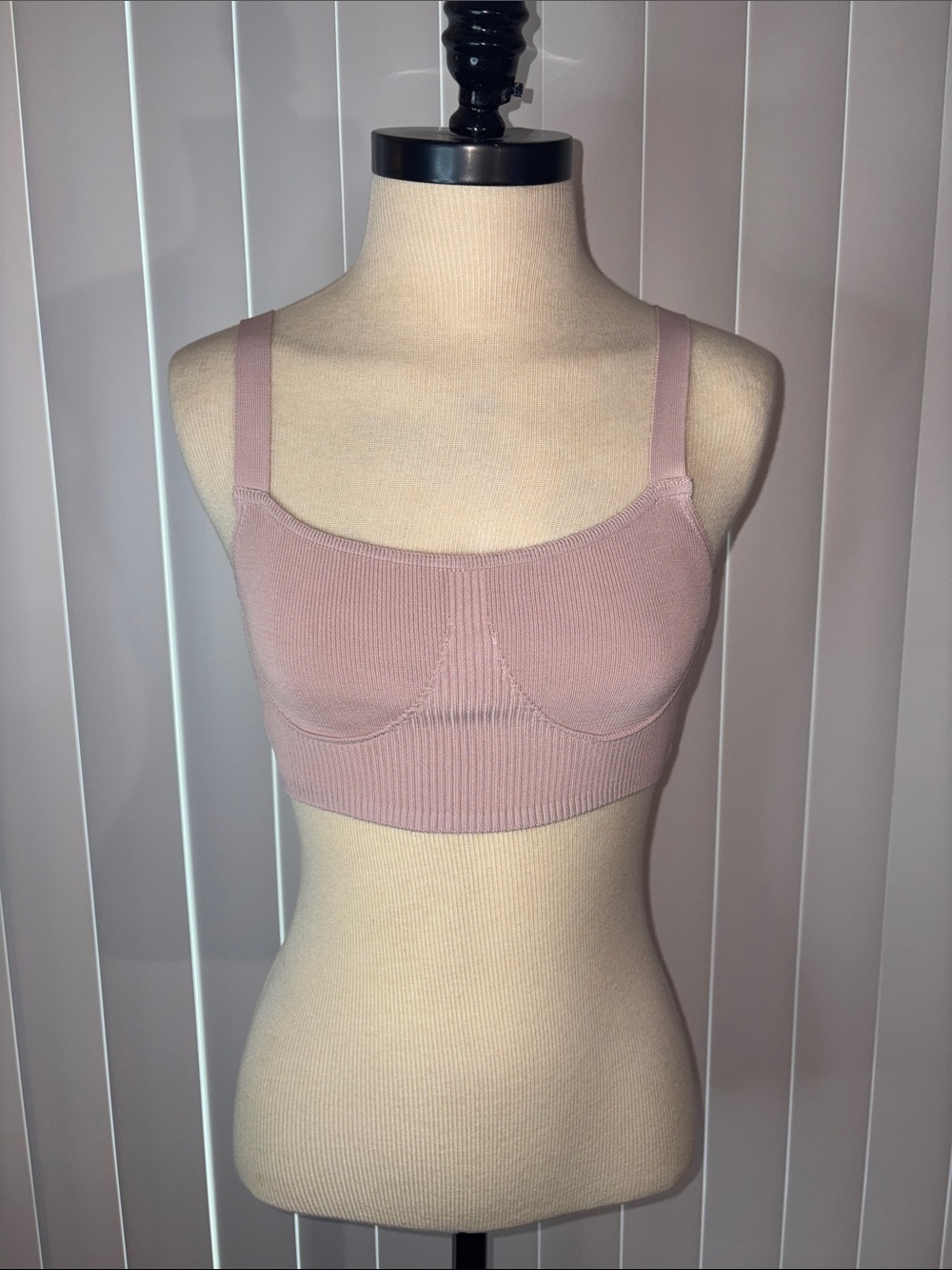 NWT Zara Ribbed Knit Bralette Crop Top Dusty Pink Mauve Medium